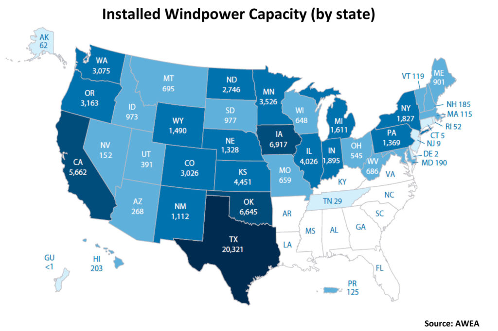 Installed Windpower Capacity By State
